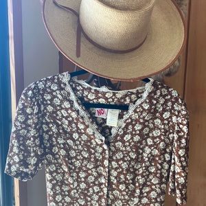 Adorable Vintage 80s Farm Praire Cottagecore Rayon Floral Dress